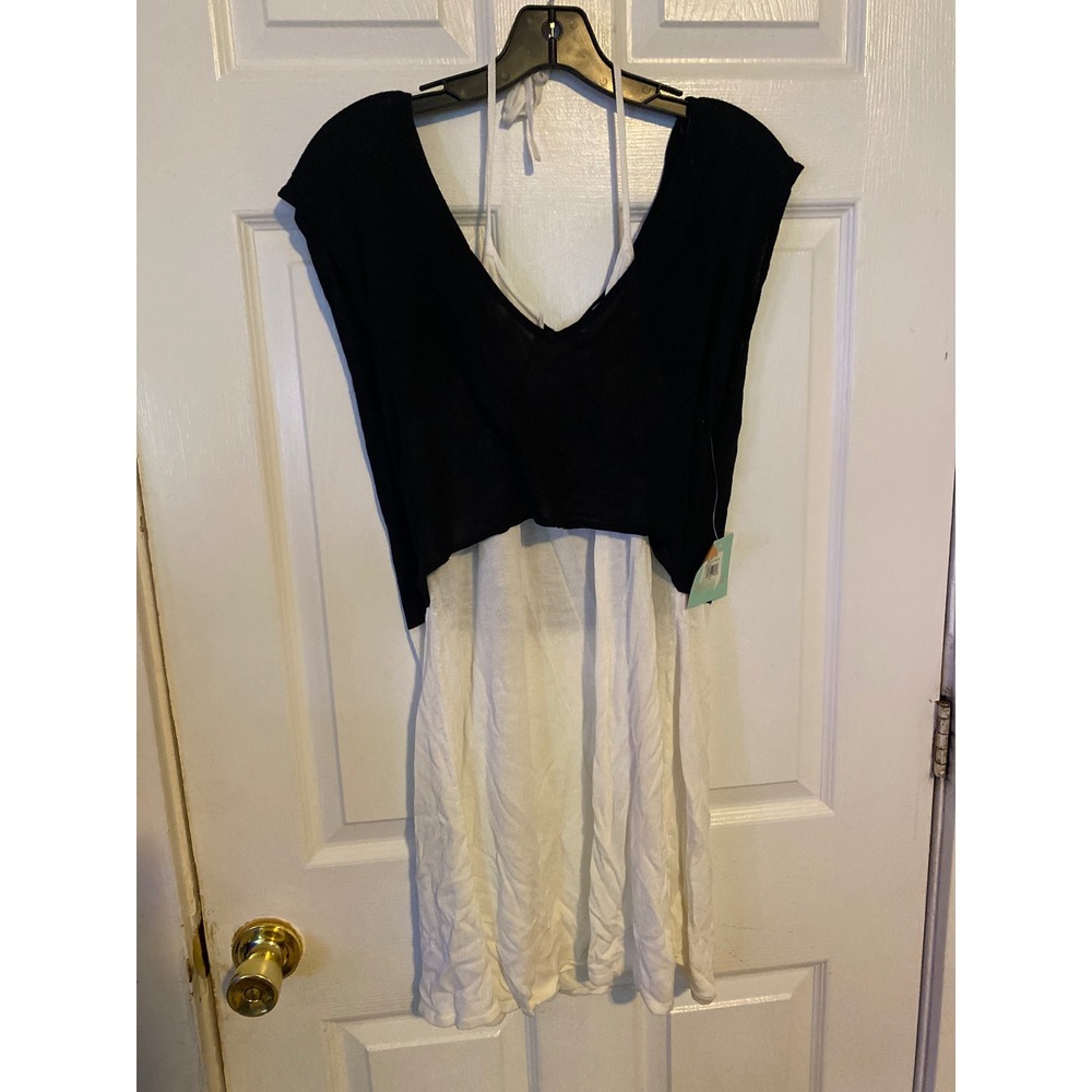 Shu Shu Black White Layered Halter Mini Dress XL NWT Colorblock Short Sleeve